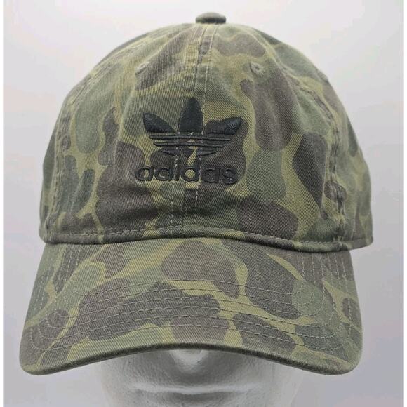 adidas Strapback Dad Hat Cap Trefoil Green Camo‎ Black Logo Three Stripe Life - Picture 1 of 10